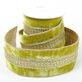 4" X 5 YDS LIME GREEN VELVET BEADED GOLD DUPION BACKED RIBBON
