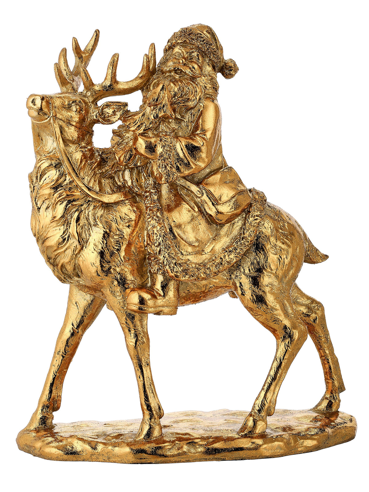 12" RESIN SANTA/W DEER TABLE PIECE-GOLD