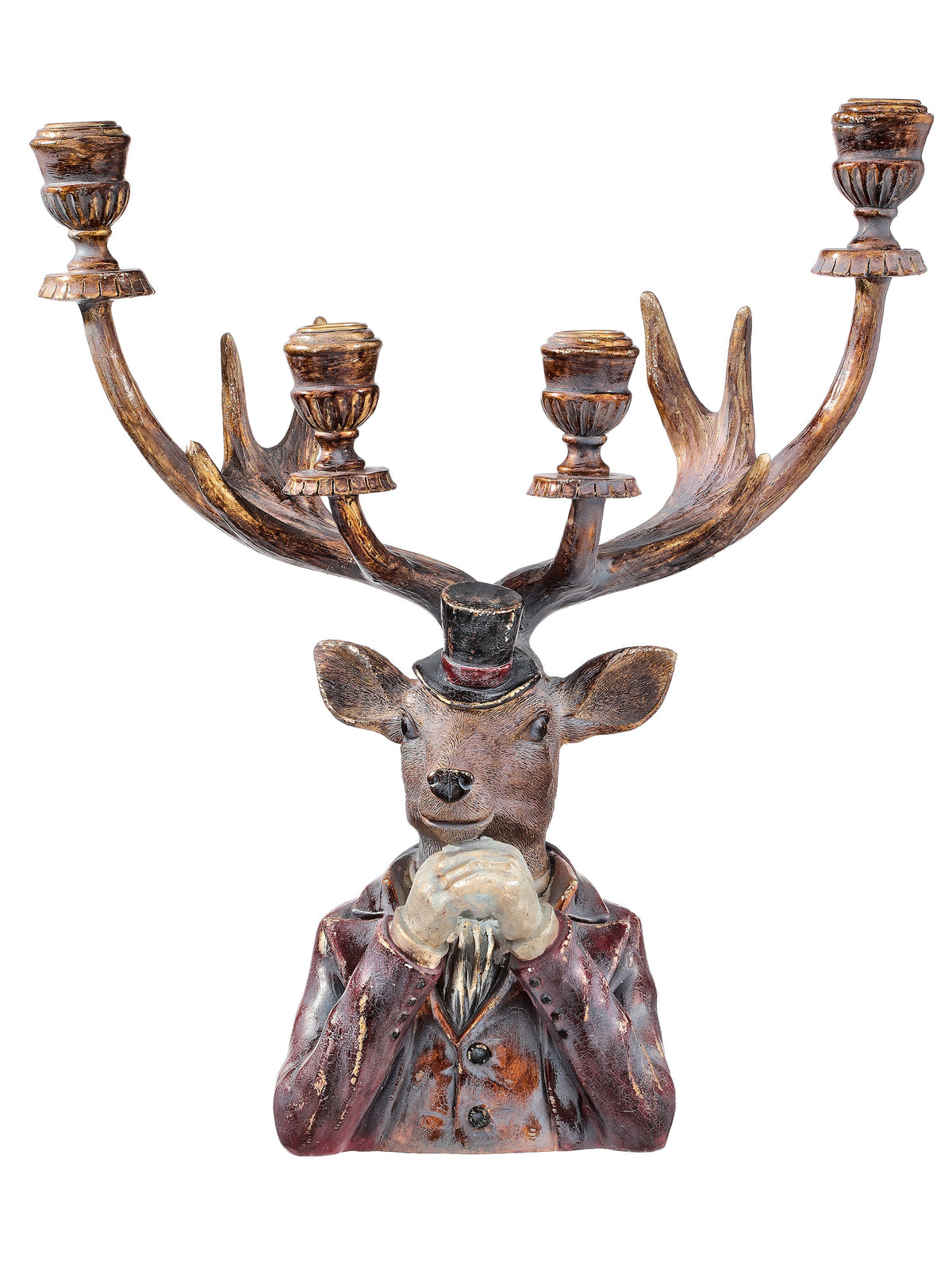 16.5" RESIN GENTLEMEN DEER CANDLE HOLDER