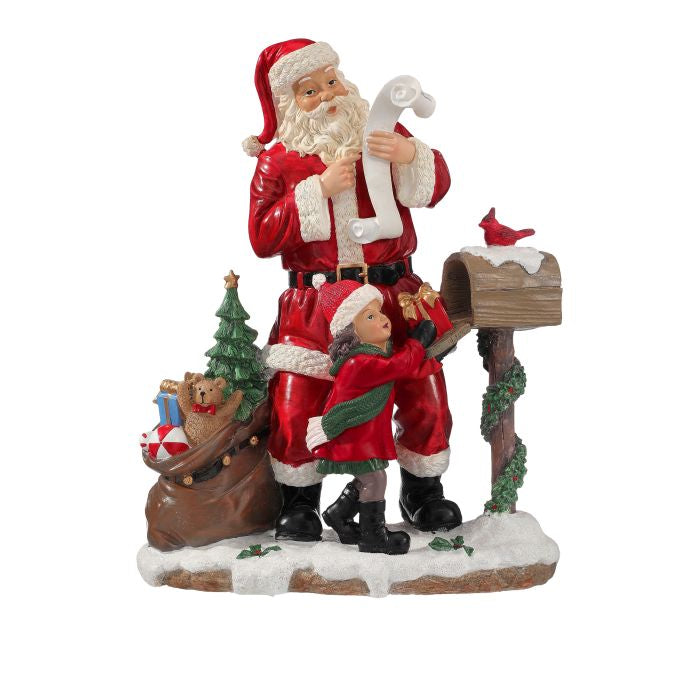 17" RESIN SANTA W/CHILDREN/MAILBOX