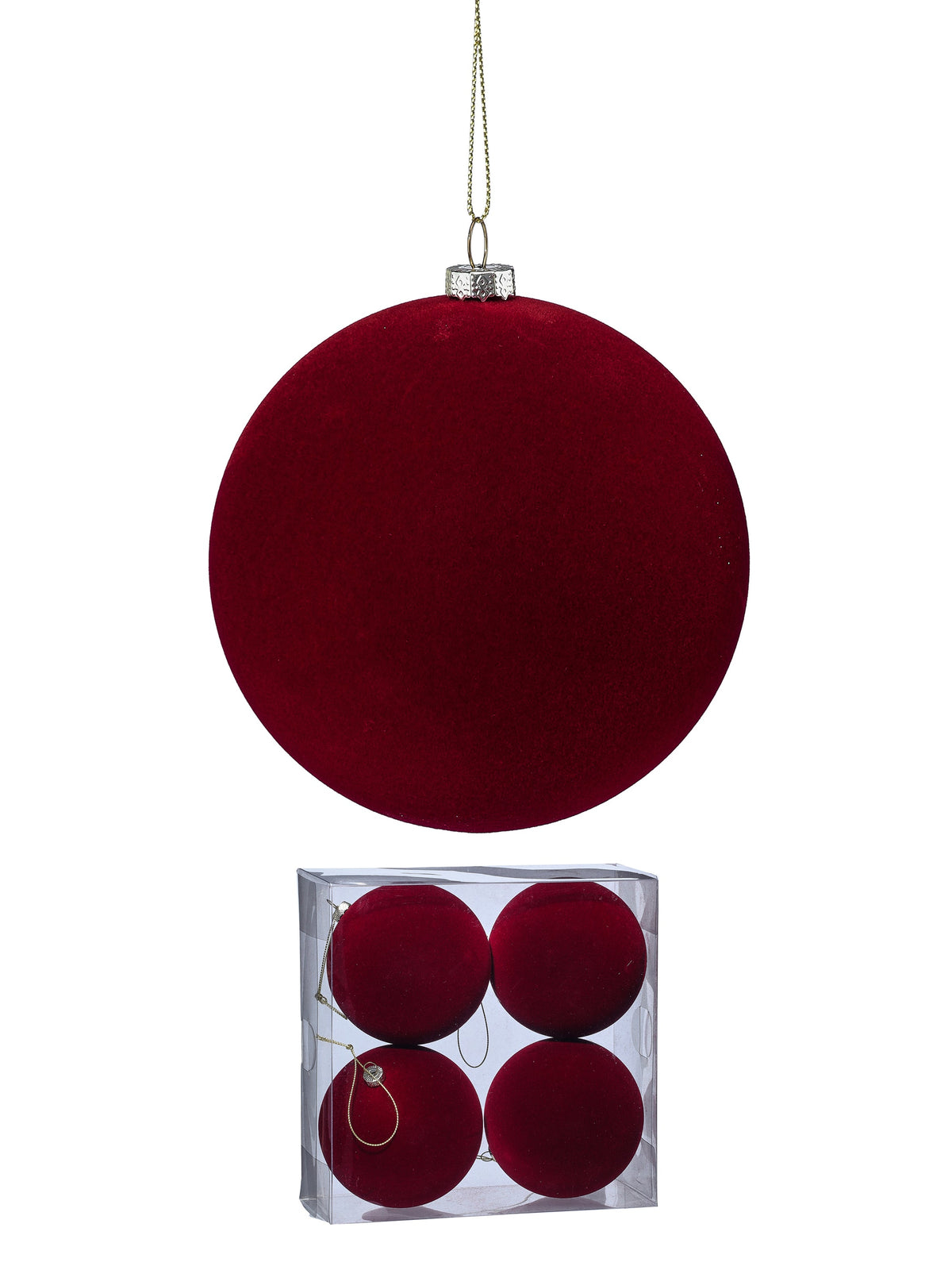 100MM PLSTC FLOCKED BALL ORNAMENT BOX/4-BURG