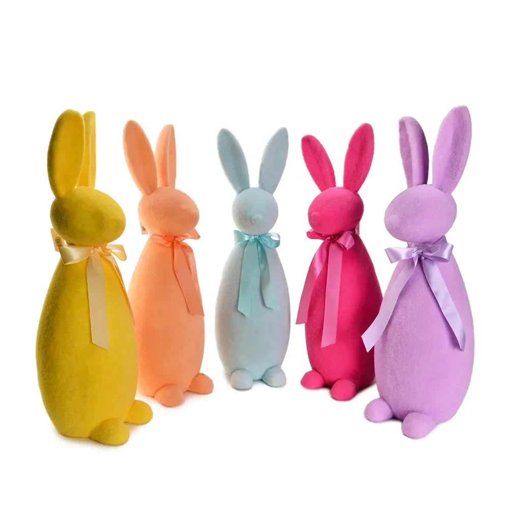L9.4"W8.3"H26.4" FLOCKED EASTER RABBIT-(YELLOW ONLY)