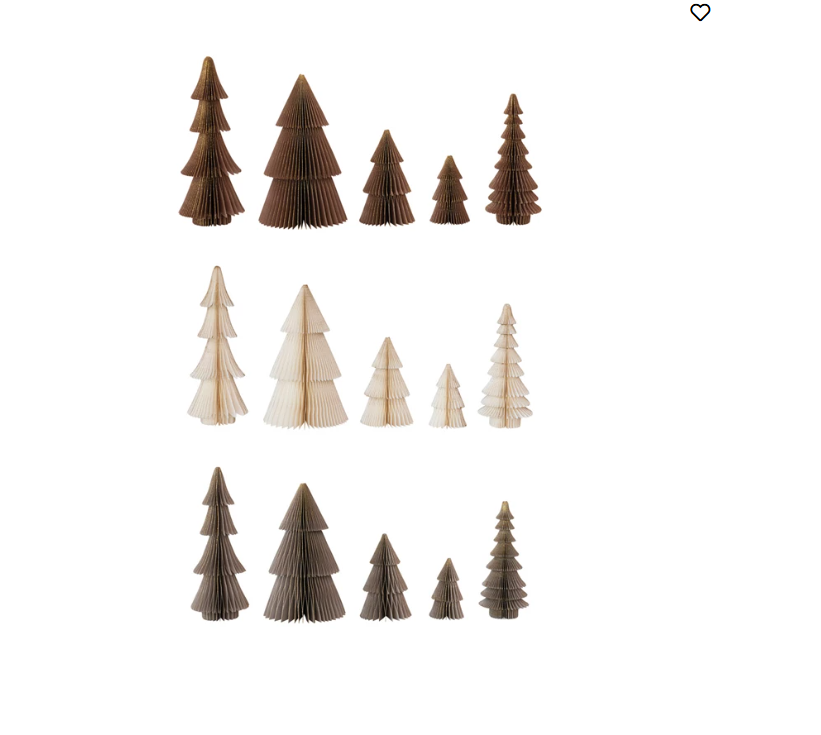 PAPER FOLDING HONEYCOMB TREES W/GOLD GLITTER CREAM 4.75" X 8" H