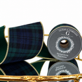 4"X5YD BLACKWATCH TARTAN PLAID WITH GOLD EDGE AND DARK GREEN DUPION BACK RIBBON