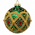 4" Green Glass Ornament with Red Gems