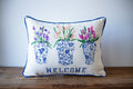 Tulip Vases Welcome Pillow - Piping BLUEJAY