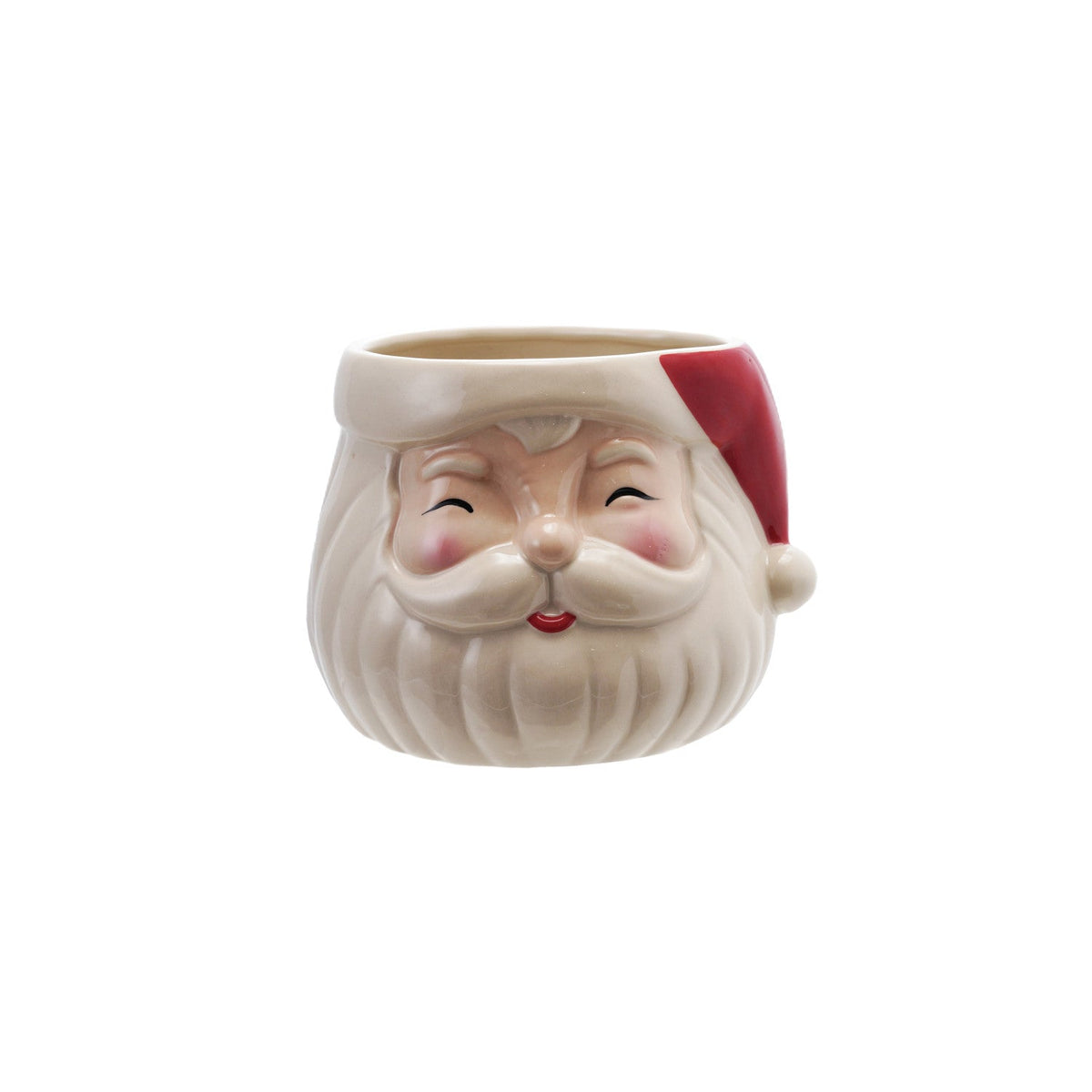 Stoneware Santa Head Shaped Planter, Red & White (Holds 5" Pot)